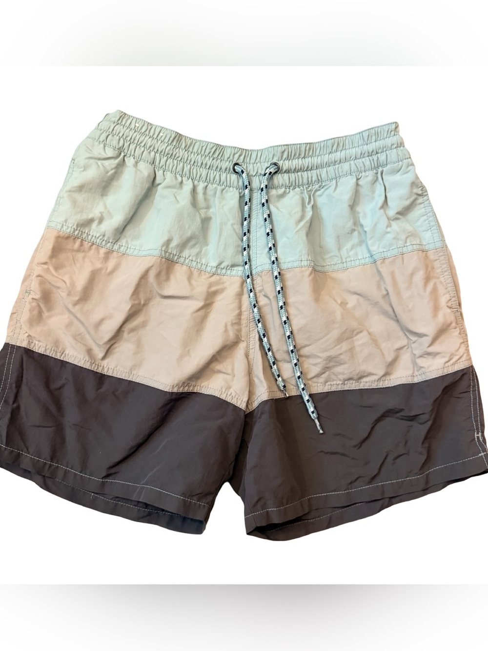 MERONA Men’s Color Block Swim Trunks Size Medium Gray & Blue Mesh Liner